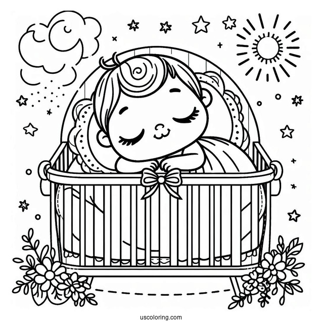 Baby Coloring Page Sleeping In Crib