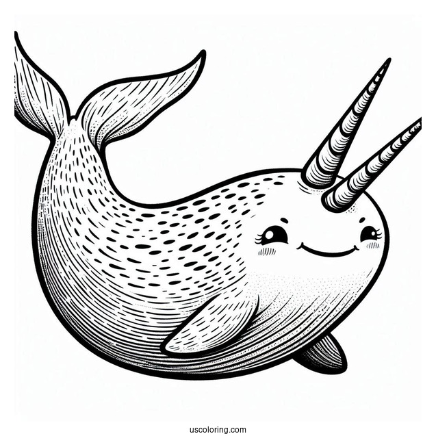 Narwhal Coloring Page With Massive Tusk