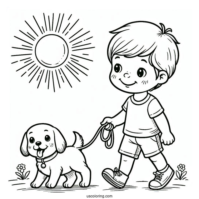 Little Boy Playing With Dog Under The Sun