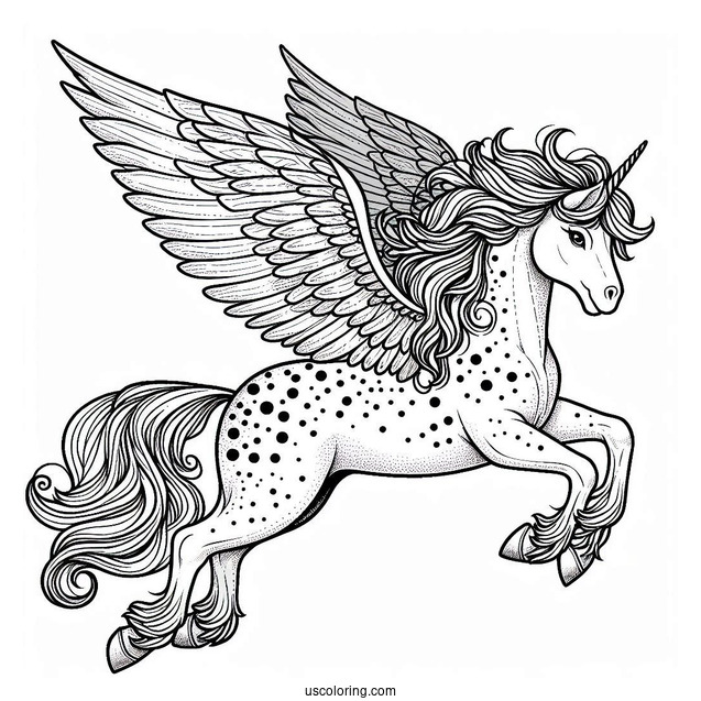 Spotted Pegasus Coloring Page Flying