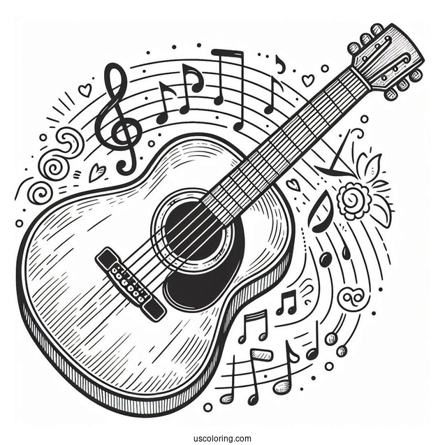 Music Coloring Page Of Simple Acoustic Guitar