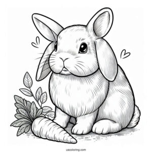 Lop Eared Rabbit Looking At Carrot Coloring