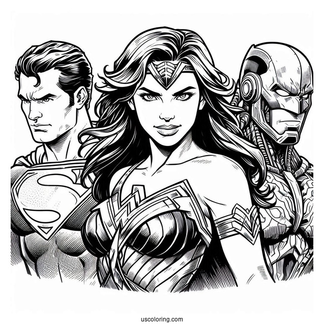 Justice League Aquaman Coloring Page, Superman, Batman, Wonder Woman, And Cyborg