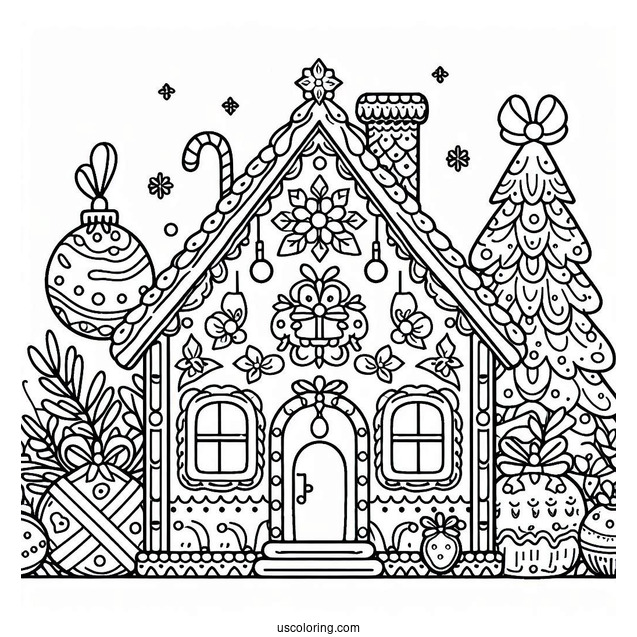 Easy Gingerbread House Christmas Ornaments Coloring Page For Kids