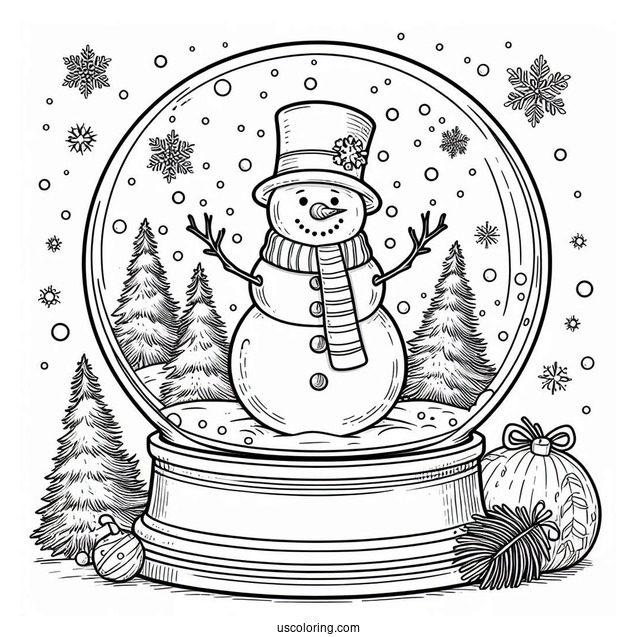 Snow Globe With Snowman Inside To Color