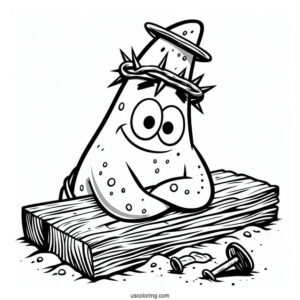 Patrick Star Coloring Page With Nail And Plank On His Head