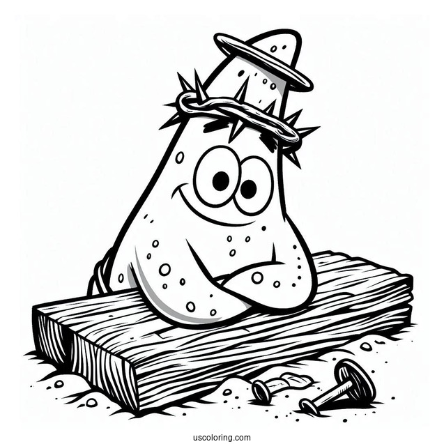 Patrick Star Coloring Page With Nail And Plank On His Head