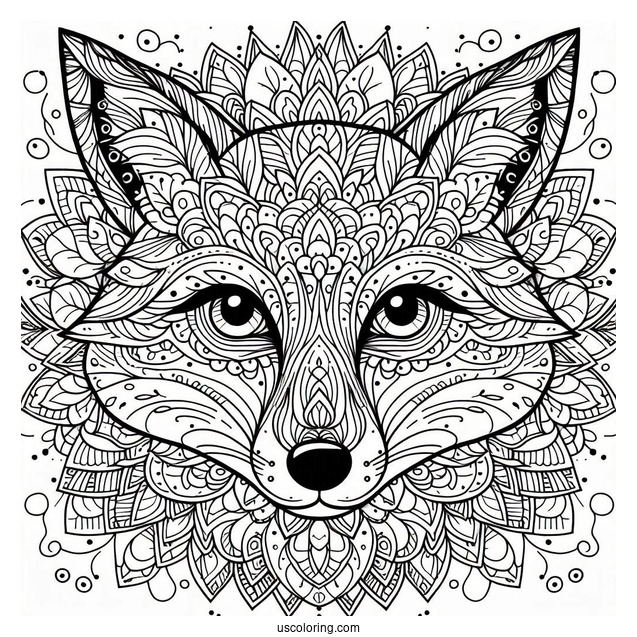 Intricate Fox Coloring Page Mandala Face