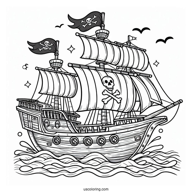 Easy Pirate Coloring Page Ship For Kids