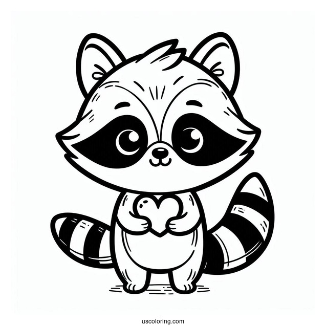 Cartoon Raccoon Coloring Page Holding A Love Heart