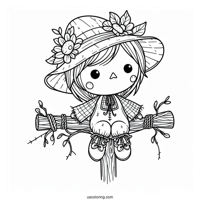 Stitch Clinging To A Scarecrow Coloring Page For Kids