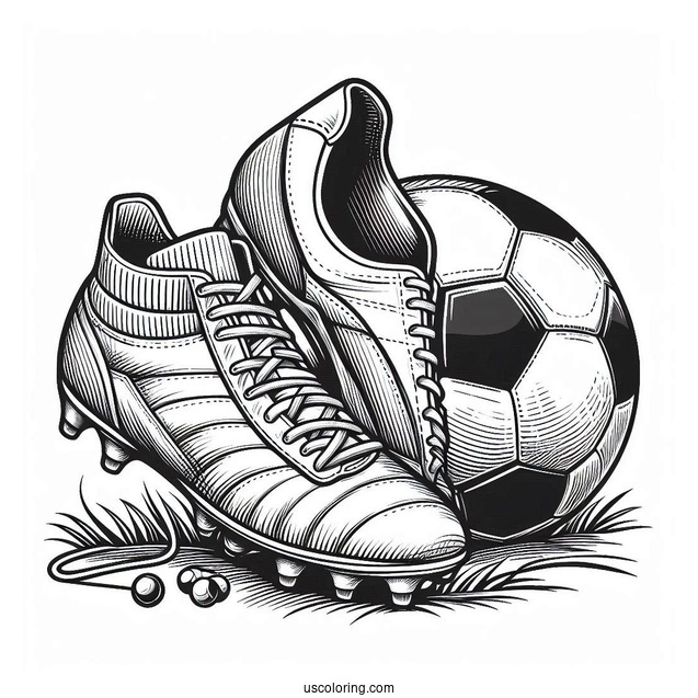 Soccer Boot And Ball To Color