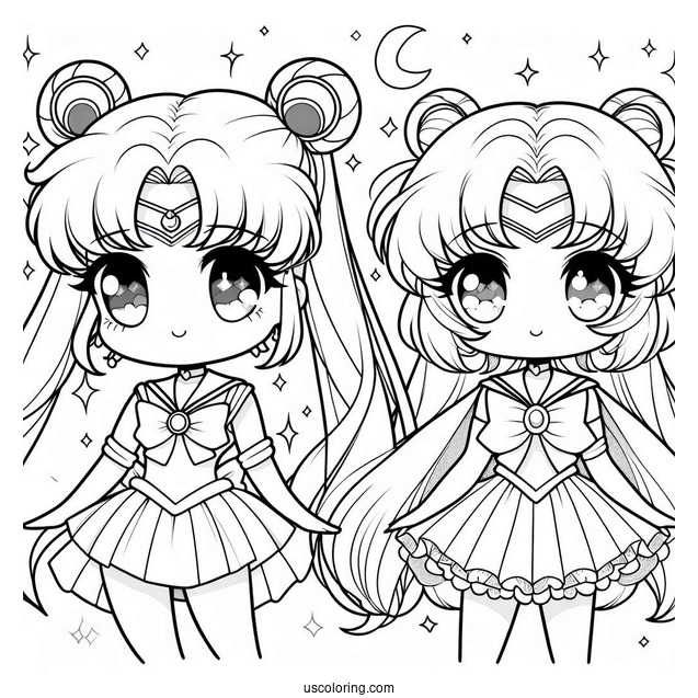 Kawaii Helios And Chibiusa Coloring In For Kids