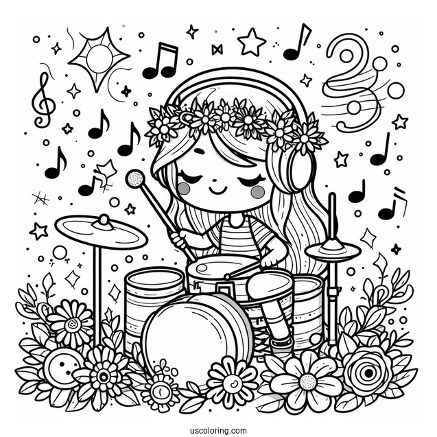 Music Coloring Page Of Cartoon Female Drummer