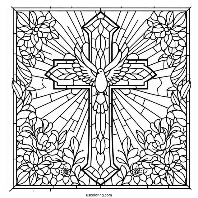 Simple Stained Glass Cross With Dove