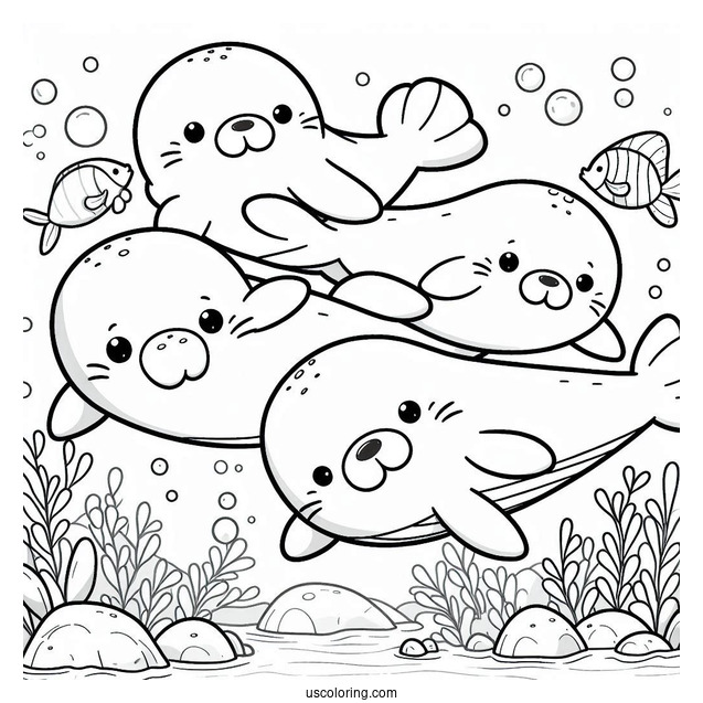 Octonauts Coloring Page Of Manatees Swimming With Fish