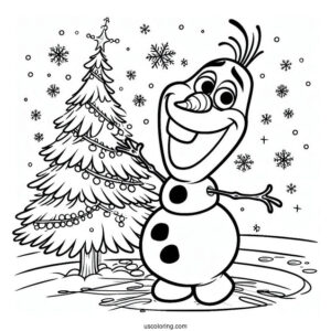 Happy Olaf With Snow Coloring Sheet
