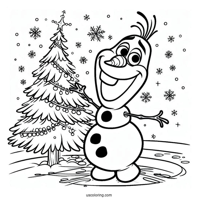 Happy Olaf With Snow Coloring Sheet