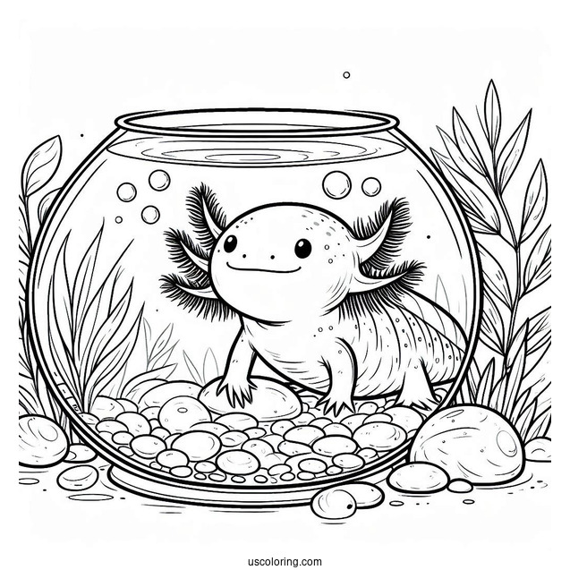 Axolotl Coloring Page Inside A Fish Bowl For Kids