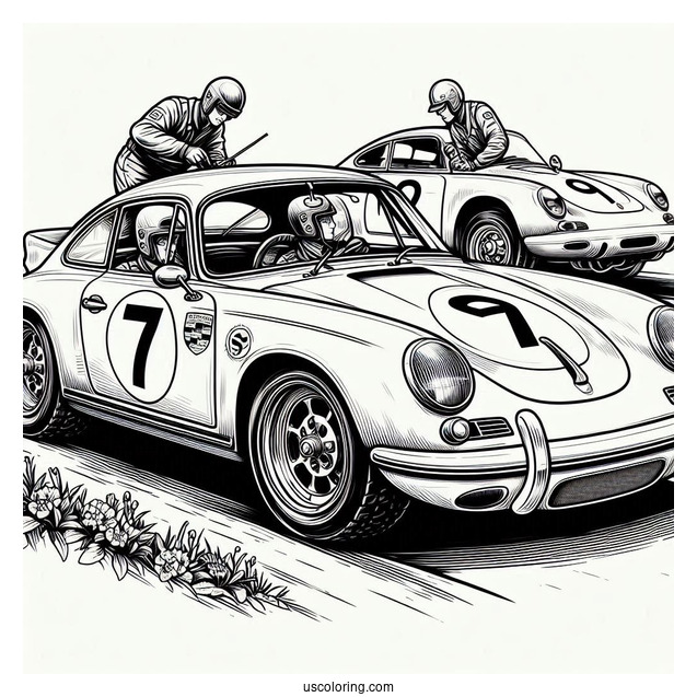 Vintage Porsche Race Car Coloring Page