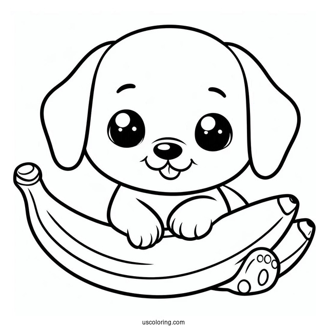 Easy Outline Of Puppy On Banana To Color