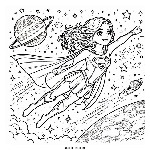 Supergirl Coloring Page Flying In Outerspace