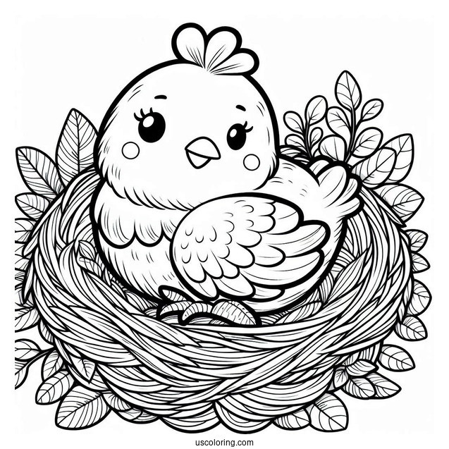 Adorable Chicken Sitting On Nest