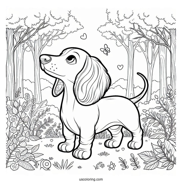 Puppy Dachshund Coloring Page In The Forest