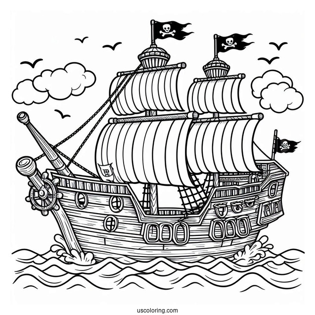 Detailed Kids Pirate Ship To Color