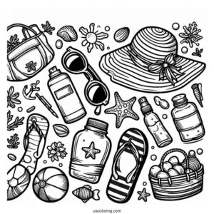 Full Page Beach Essentials Coloring Sheet
