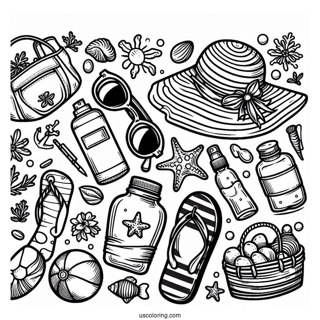 Full Page Beach Essentials Coloring Sheet
