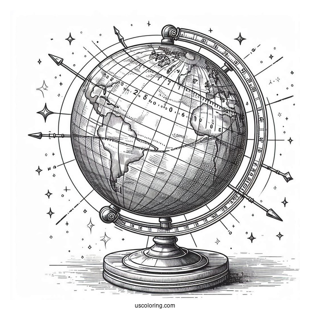 Globe With Longitude And Latitude Lines On A Dowel