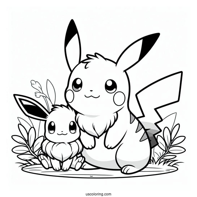 Coloring Sheet Of Baby Pikachu And Eevee