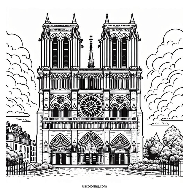 Church Coloring Page Of Notre Dame Cathedral