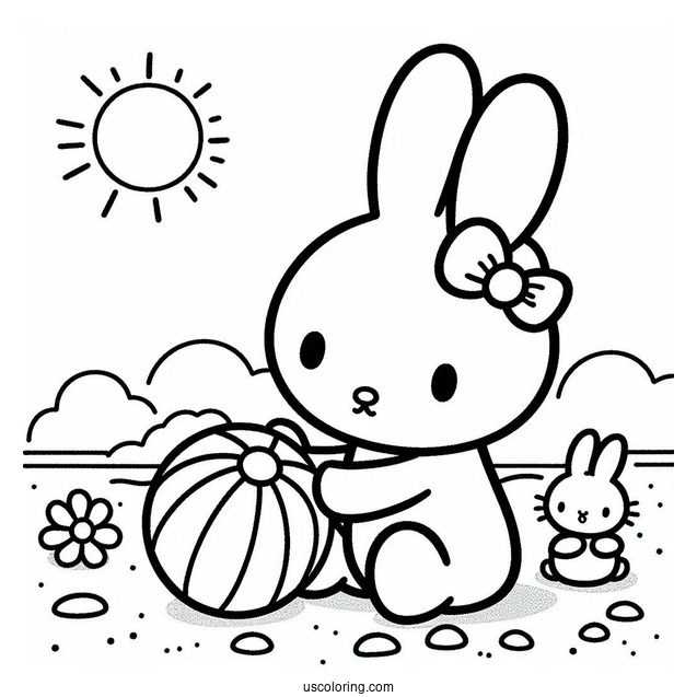 Melanie And Miffy Coloring Page Playing Beach Ball For Kids
