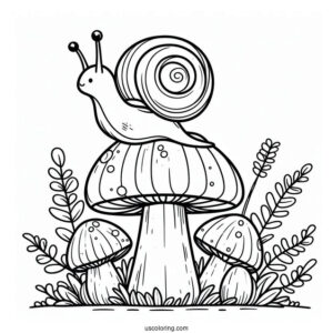 Snail Crawling On Top Of A Mushroom Coloring Page For Preschoolers