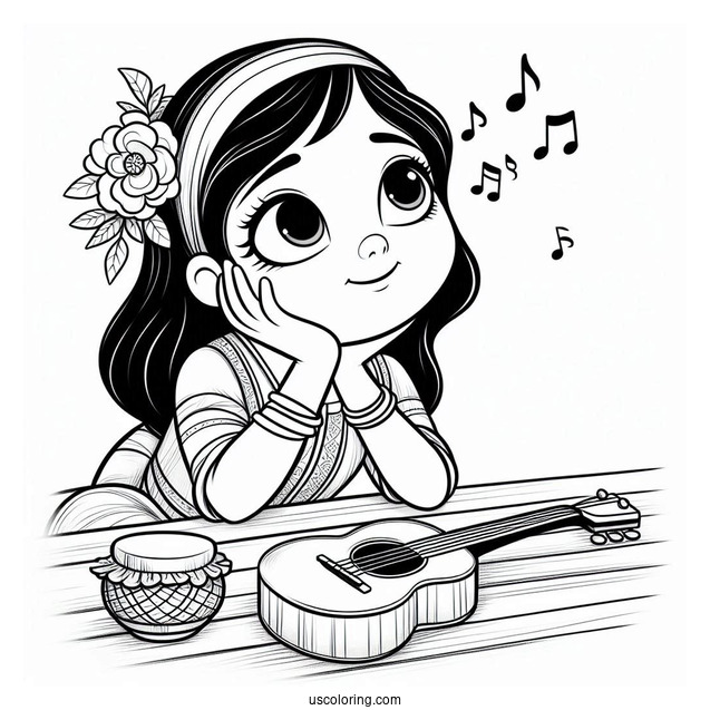 Sing Coloring Page Of Meena Daydreaming While Listening To Music