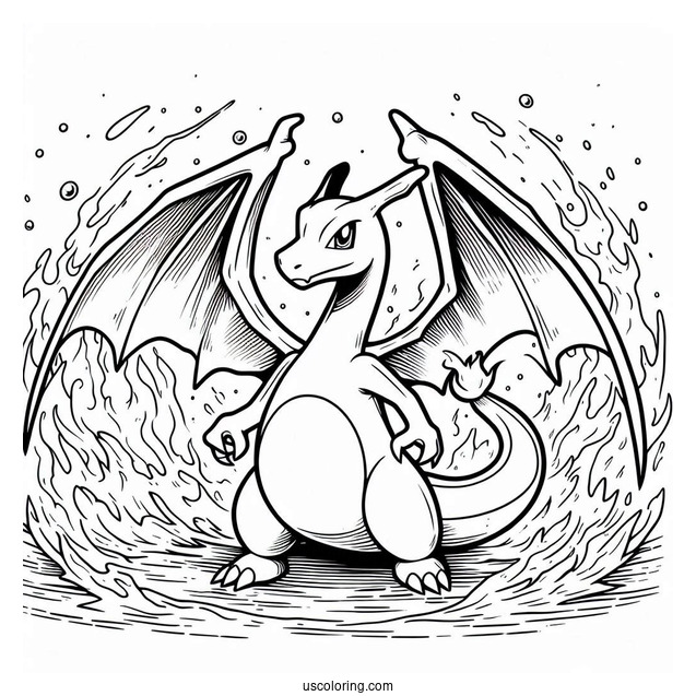 Charizard In The Middle Of Fire Coloring Page