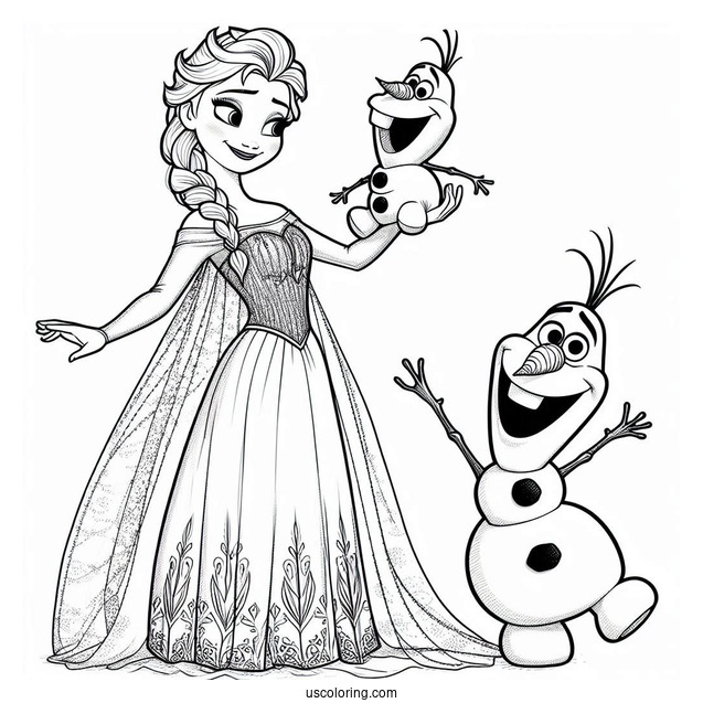 Elsa And Olaf From Frozen Coloring Page