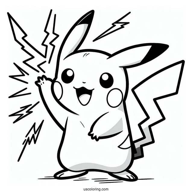 Easy Pikachu With Electricity Coloring Page