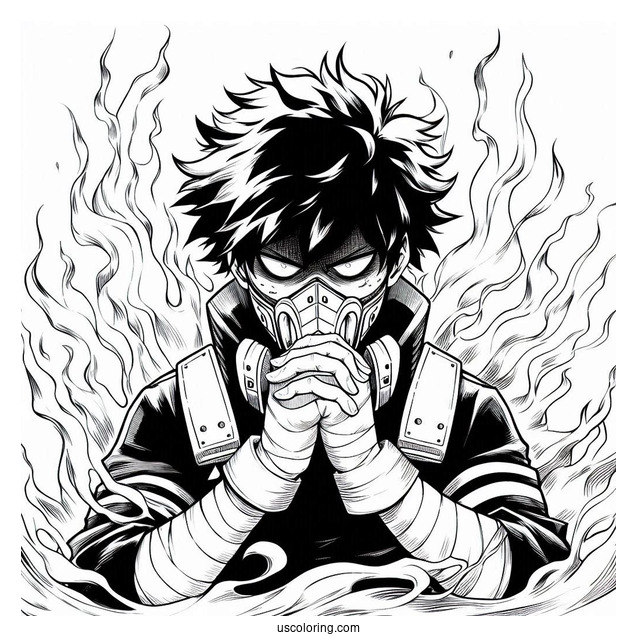 My Hero Academia Coloring Page Of Dabi Surrounded By Fire