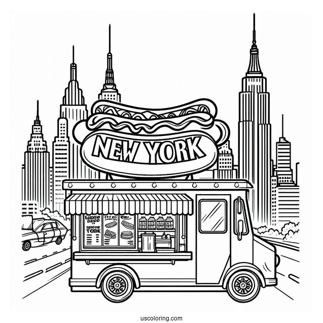 New York Coloring Page Of Hot Dog Stand Outline