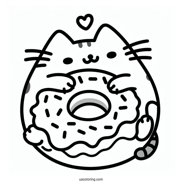 Easy Pusheen Cat Donut Coloring Picture