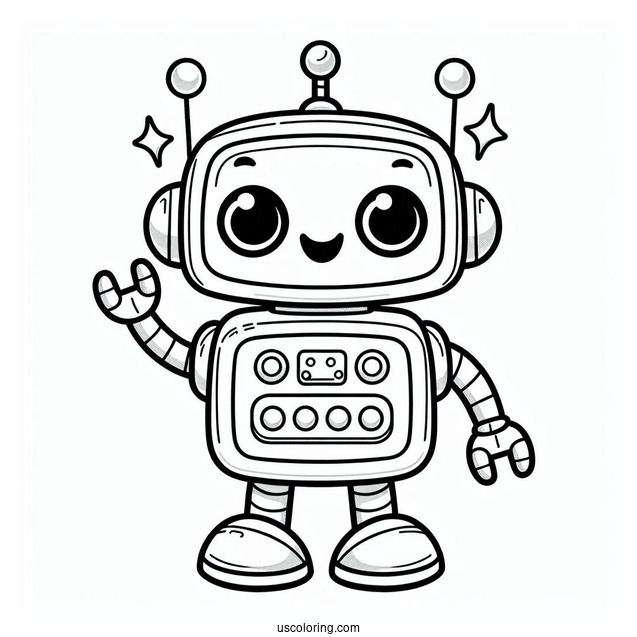 Cartoon Robot Smiling And Waving Coloring Page For Preschoolers