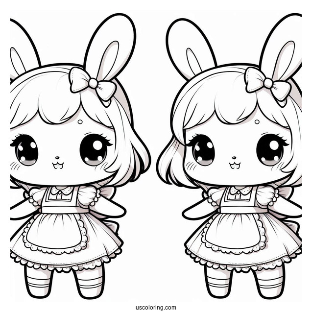 Chibi Rabbit Coloring Page In A Dress And Apron