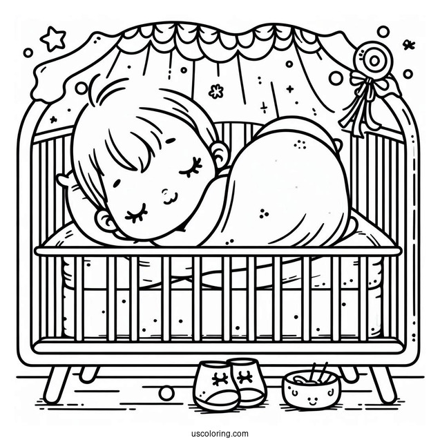 Baby Coloring Page Sleeping In Crib