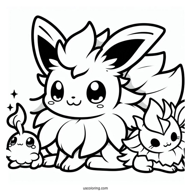 Kawaii Jolteon Coloring Page With Flareon And Vaporeon