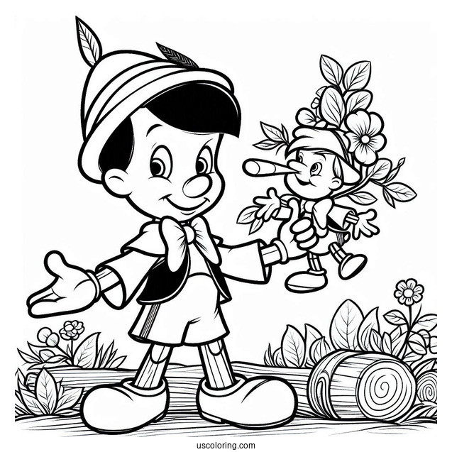 Simple Geppetto Holding Pinocchio Coloring Page