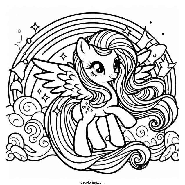 Coloring Page Of My Little Pony Rarity with Rainbow