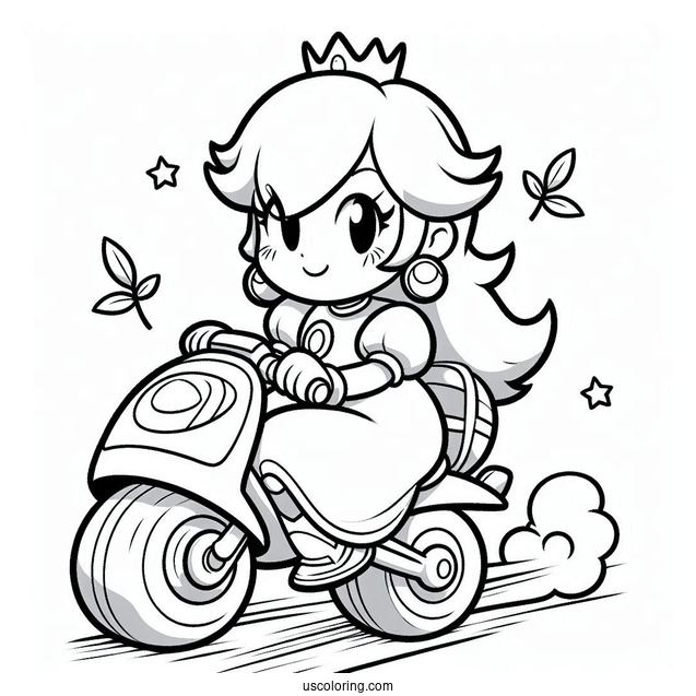 Rosalina Coloring Page Riding Bike With Luma In Mario Kart